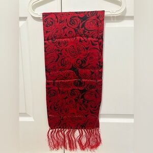 Elegant Red Rose Pattern Scarf 100% pure silk 30cm x 110cm (new without tag)